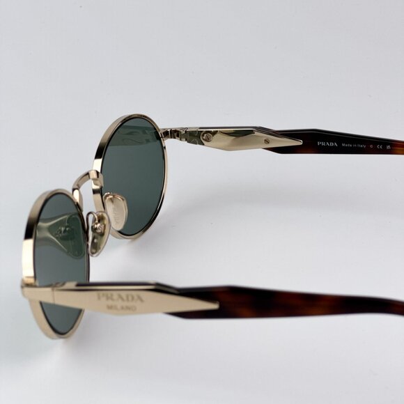 Prada PR65ZS ZVN70L BRAND NEW Sunglasses Pale Gold Dark Green Oval Metal Unisex - Picture 8 of 11
